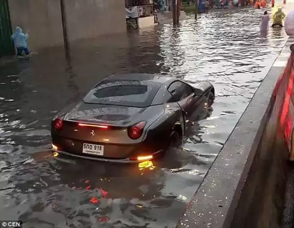 Photos: $800,000 Ferrari washed away by flood waters in Thailand